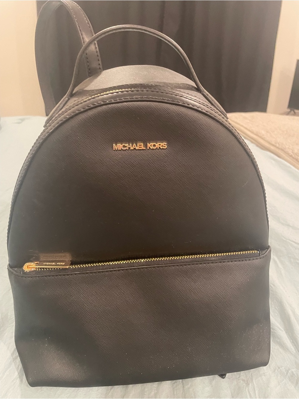 Michael Kors Black Leather Mini Backpack with Gold Accents